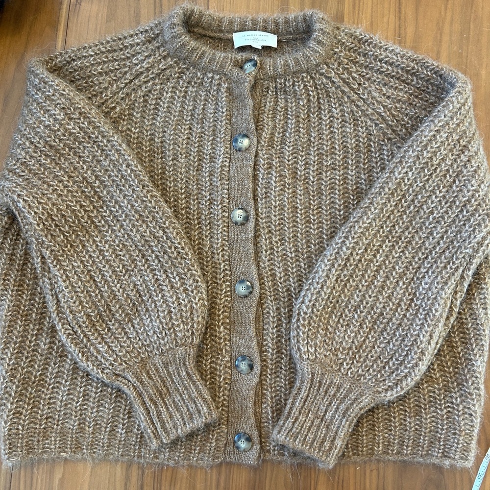 Sezane Brown Chunky Knit Cardigan Sweater